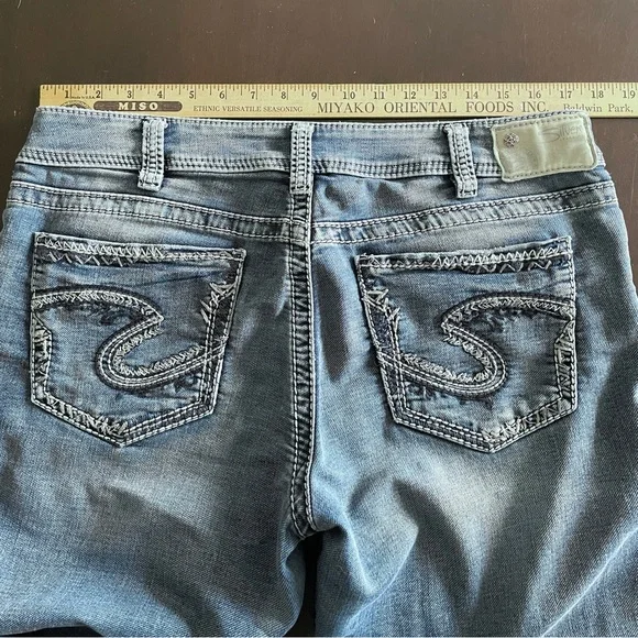 SILVER JEANS Suki Mid Straight Joga Hybrid Denim Blue Knit Flex Curvy Jean 34X32 - Picture 3 of 10